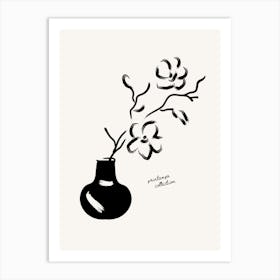 Black And White Drawing Of Flowers In A Vase Art Print