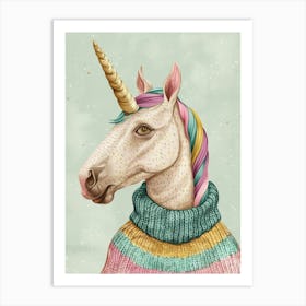 Pastel Storybook Style Unicorn In A Knitted Jumper 2 Art Print