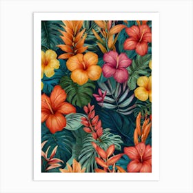 Tropical Flowers Seamless Pattern Art Print