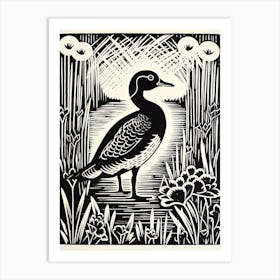 B&W Bird Linocut Coot 1 Art Print