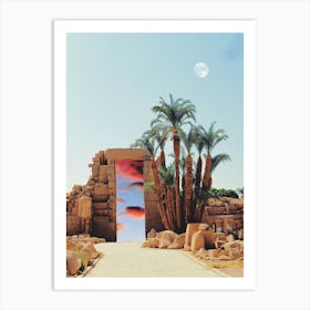 Portal In Egypt With Palms And Moon Art Print