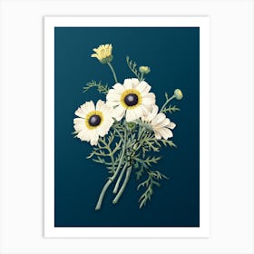 Vintage Chrysanthemum Botanical Art on Teal Blue n.0157 Art Print