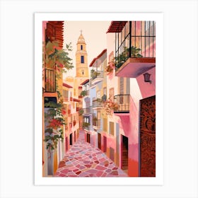 Seville Spain 5 Vintage Pink Travel Illustration Art Print