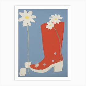 A Painting Of Cowboy Boots With Daisies Flowers, Pop Art Style 10 Art Print