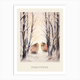 Winter Watercolour Porcupine 1 Poster Art Print