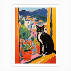 Painting Of A Cat In Montalcino Italy 1 Art Print