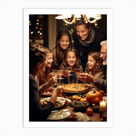 Candid Style Photo Of A Family Gathering Around A Thanksgiving Dinner Table Just Before The Prayer (5) Art Print