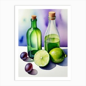 Lime and Grape near a bottle watercolor painting 14 Art Print