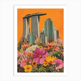 Singapore   Floral Retro Collage Style 2 Art Print