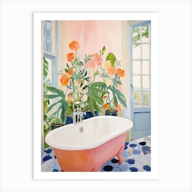A Bathtube Full Of Peacock Flower In A Bathroom 2 Art Print
