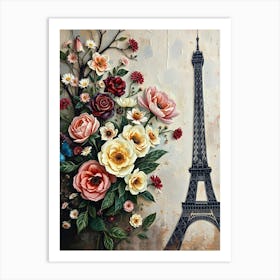 Paris Roses And Eiffel Tower Art Print