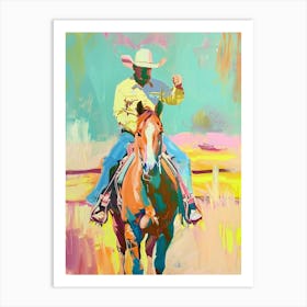 Blue And Yellow Cowboy Painting 6 Art Print