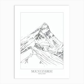 Mount Everest Nepal Tibet Line Drawing 3 Poster Art Print