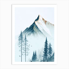 Mountain And Forest In Minimalist Watercolor Vertical Composition 91 Art Print