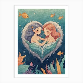 Mermaids In Love Art Print