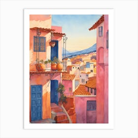 Chefchaouen Morocco 2 Vintage Pink Travel Illustration Art Print