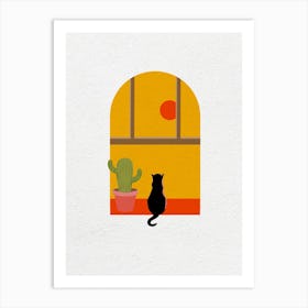 Minimal Art Cat In The Window Art Print