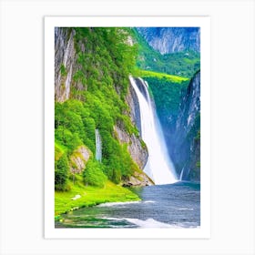 Nærøyfjord Waterfalls, Norway Majestic, Beautiful & Classic (2) Art Print