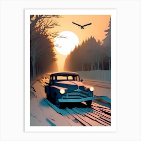 Vintage Car On The Road Art Print