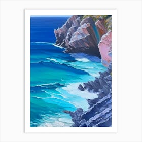 Coastal Cliffs And Rocky Shores Waterscape Marble Acrylic Painting 1 Art Print
