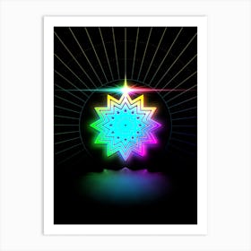 Neon Geometric Glyph in Candy Blue and Pink with Rainbow Sparkle on Black n.0148 Art Print