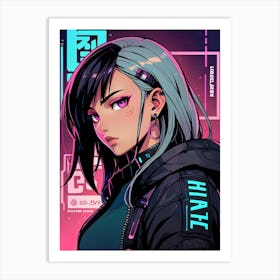 Anime Girl In Black Jacket Art Print