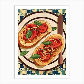 Bruscetta, Tomato & Basil On A Tiled Background 2 Art Print