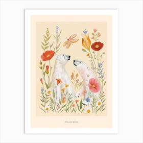 Folksy Floral Animal Drawing Polar Bear Poster Art Print