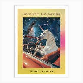 Unicorn Driving A Retro Car In Space 2 Poster Art Print