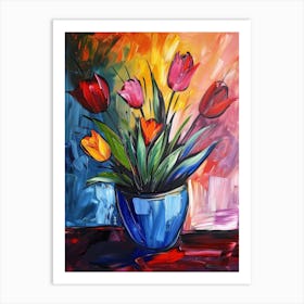 Tulips In A Blue Vase Art Print