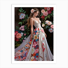 Floral Wedding Dress 1 Art Print