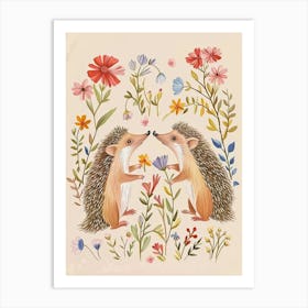 Folksy Floral Animal Drawing Hedgehog 3 Art Print
