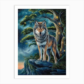 Wolf In The Night Art Print