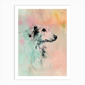 Borzoi Dog Pastel Line Watercolour Illustration  3 Art Print