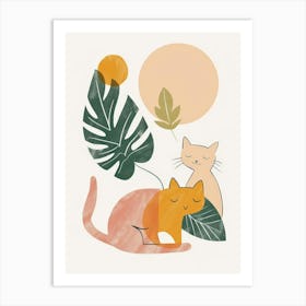 Cats And Leaves 1 Art Print