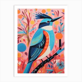 Colourful Scandi Bird Kingfisher 3 Art Print