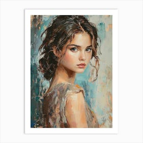 Young, Dreamy Girl With Curly Brown Hair On A Mysterious Abstract Art Print