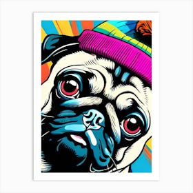 A Pug In A Color Popping Hat Art Print