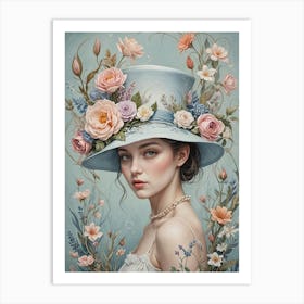 Pastel Blue Floral Tophat Art Print