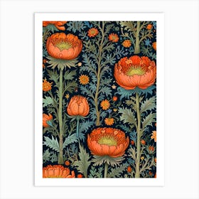 William Morris Orange Flowers On A Black Background Art Print