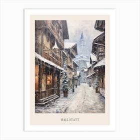 Vintage Winter Painting Poster Hallstatt Austria 1 Art Print
