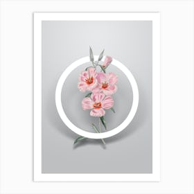 Vintage Pink Ruddy Godetia Minimalist Flower Geometric Circle on Soft Gray n.0423 Art Print