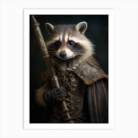 Vintage Portrait Of A Bahamian Raccoon Dressed As A Knight 1 Art Print