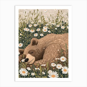 Sloth Bear Resting In A Field Of Daisies Storybook Illustration 3 Art Print