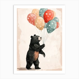 American Black Bear Holding Balloons Storybook Illustration 3 Art Print