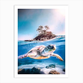 Sea Turtle And Island Paradise Art Print