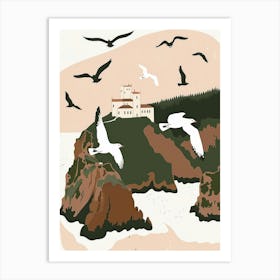 Seagulls Flying Over Castle Art Print