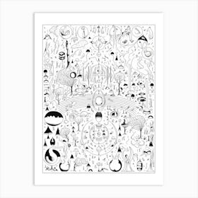 Line Art Inspired By The Garden Of Earthly Delights 4 Art Print