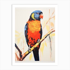 Lorikeet, Woodblock Animal Drawing 1 Art Print