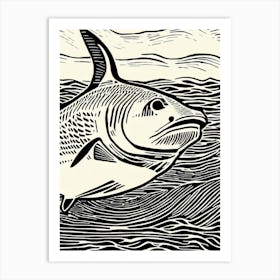 Bull Shark Linocut Art Print